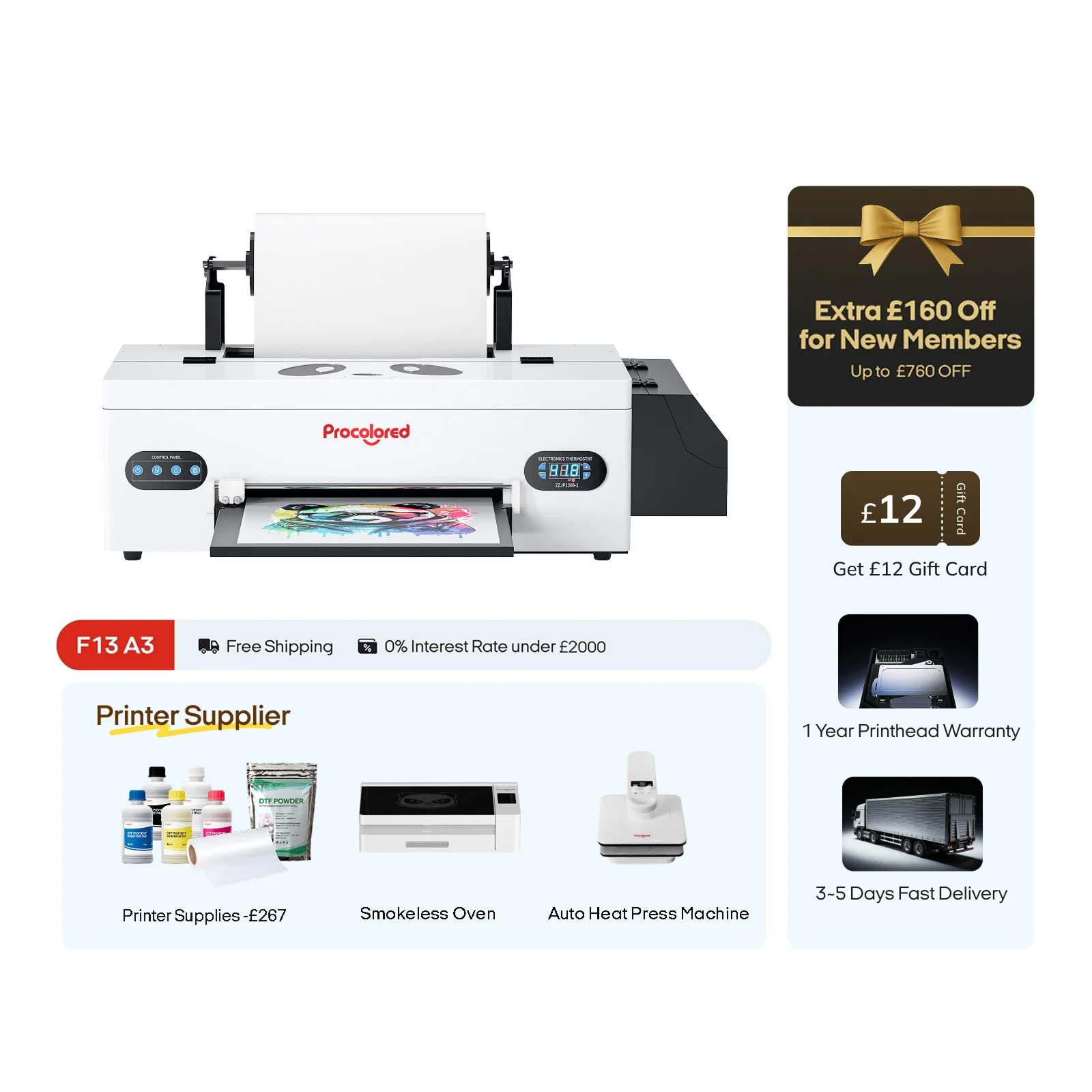 Procolored F13 Panda DTF Printer 13" A3 L1800 & Complete Bundle Premium - Image 2